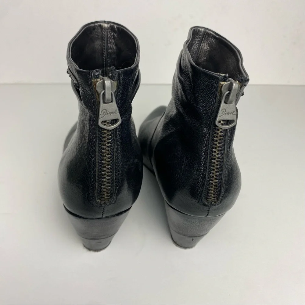Diesel Black Leather Women's Wedge Booties Size 38/7.5 - Picture 3 of 10